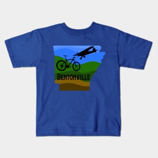 Bentonville Arkanas Design with Mountain Bike and Airplane Kids T-Shirt